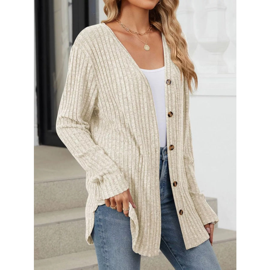 Ribbed Button-Up Cardigan Apparel and Accessories
