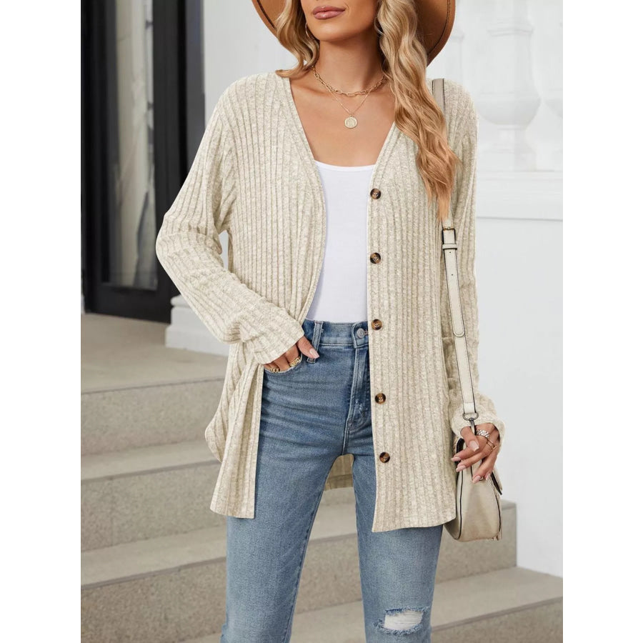 Ribbed Button-Up Cardigan Apparel and Accessories