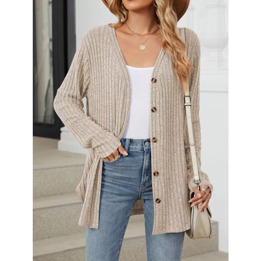 Ribbed Button-Up Cardigan Apparel and Accessories
