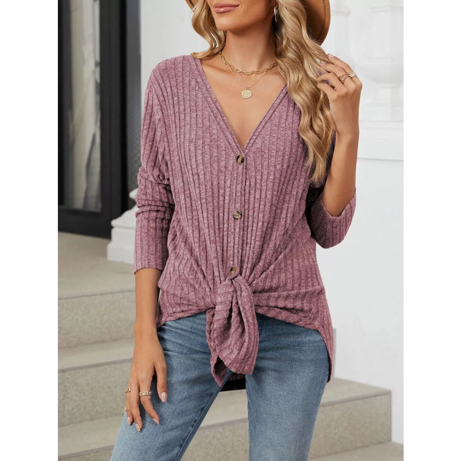 Ribbed Button-Up Cardigan Apparel and Accessories