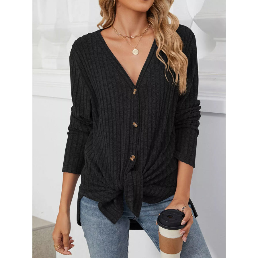 Ribbed Button-Up Cardigan Apparel and Accessories