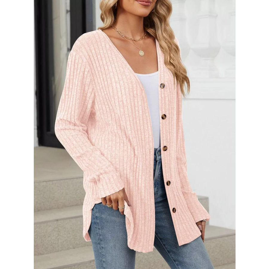 Ribbed Button-Up Cardigan Apparel and Accessories