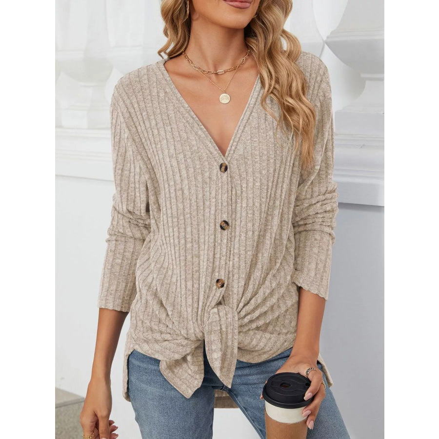 Ribbed Button-Up Cardigan Apparel and Accessories