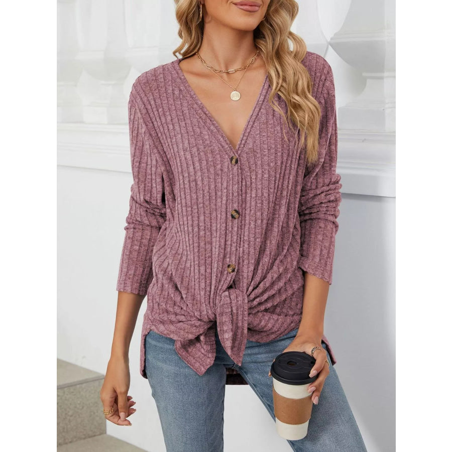 Ribbed Button-Up Cardigan Apparel and Accessories