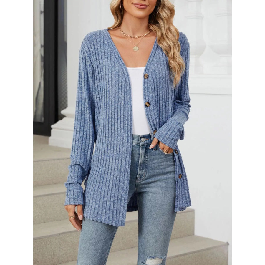 Ribbed Button-Up Cardigan Apparel and Accessories