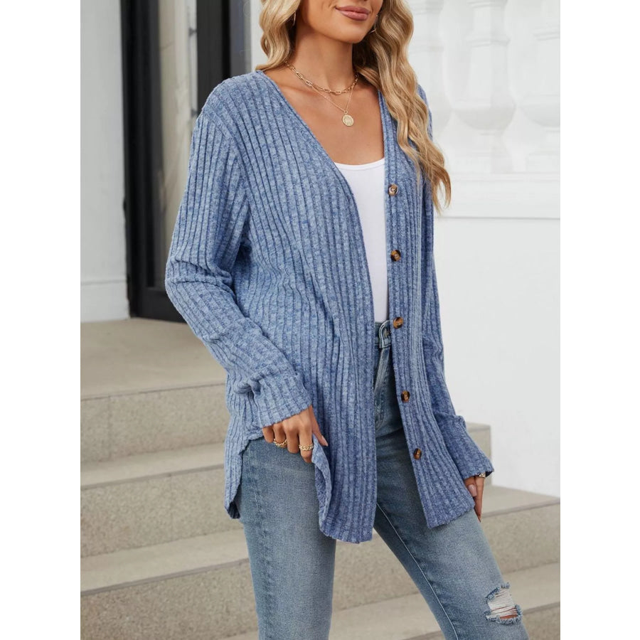 Ribbed Button-Up Cardigan Apparel and Accessories