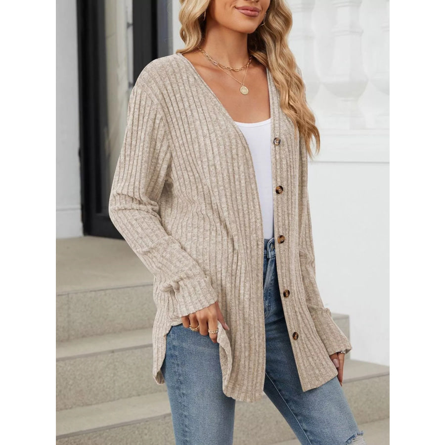 Ribbed Button-Up Cardigan Apparel and Accessories