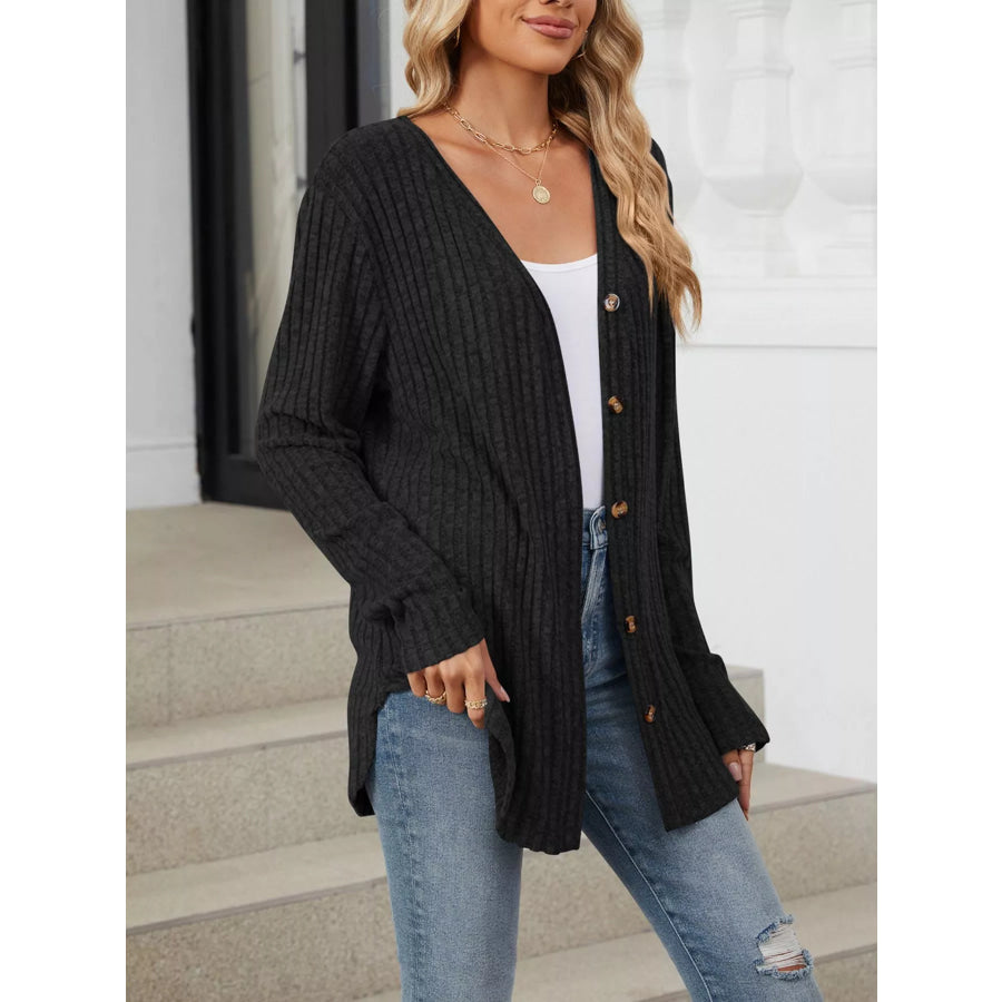 Ribbed Button-Up Cardigan Apparel and Accessories