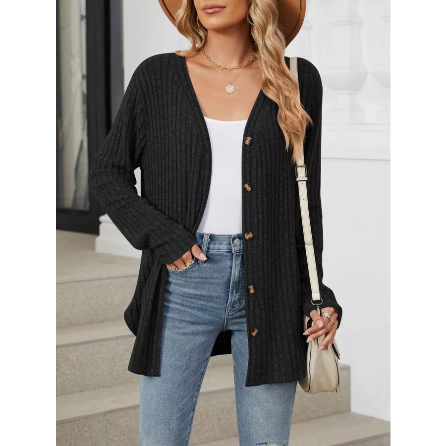 Ribbed Button-Up Cardigan Apparel and Accessories