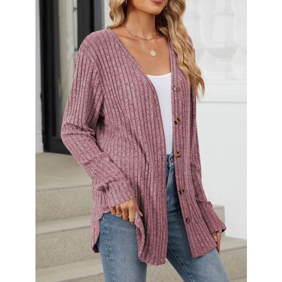 Ribbed Button-Up Cardigan Apparel and Accessories