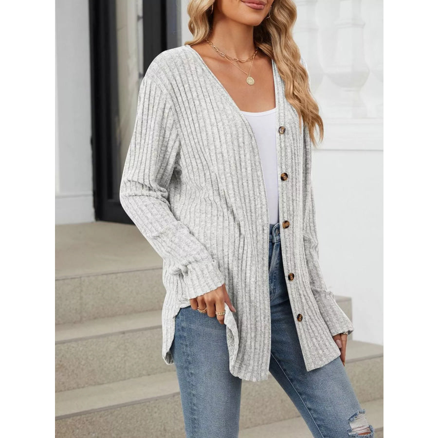 Ribbed Button-Up Cardigan Apparel and Accessories