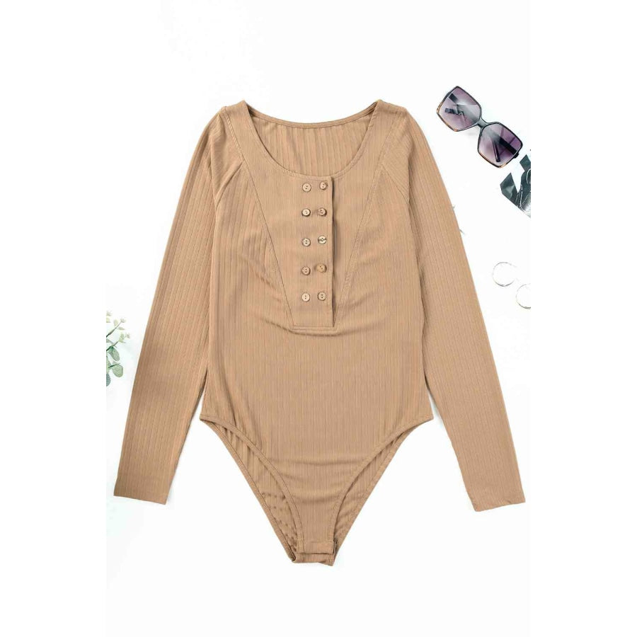 Ribbed Buttoned Long Sleeve Bodysuit