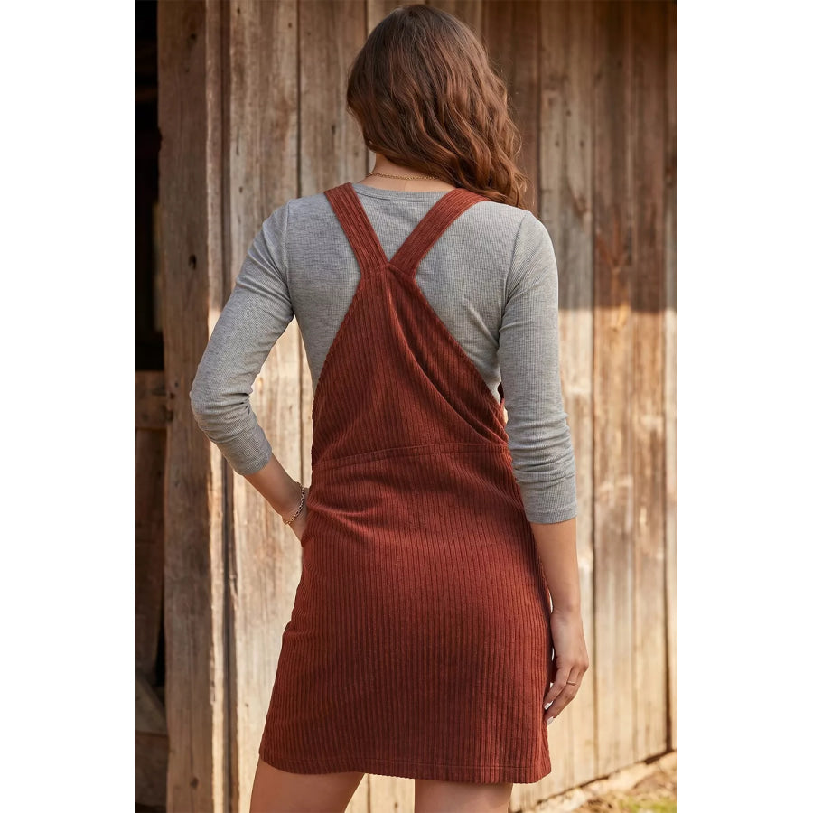 Ribbed Corduroy Zip-Up Sleeveless Pocket Sheath Dress Apparel and Accessories