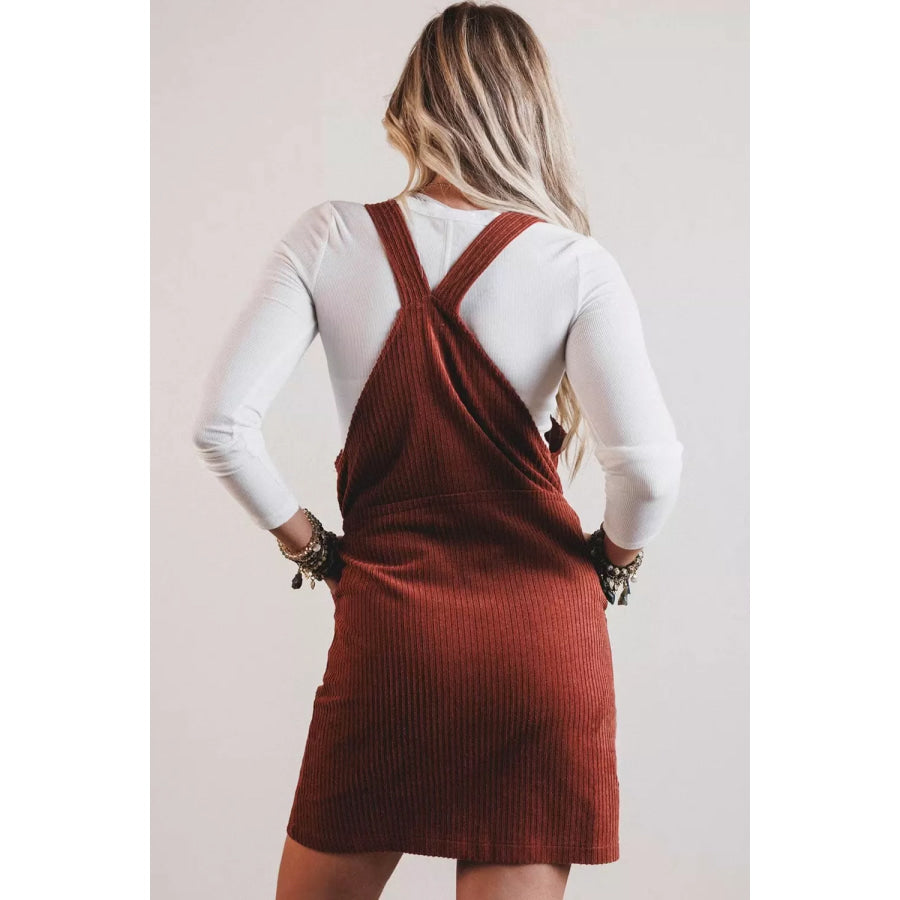 Ribbed Corduroy Zip-Up Sleeveless Pocket Sheath Dress Apparel and Accessories