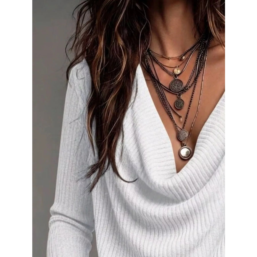 Ribbed Cowl Neck Knit Top Apparel and Accessories