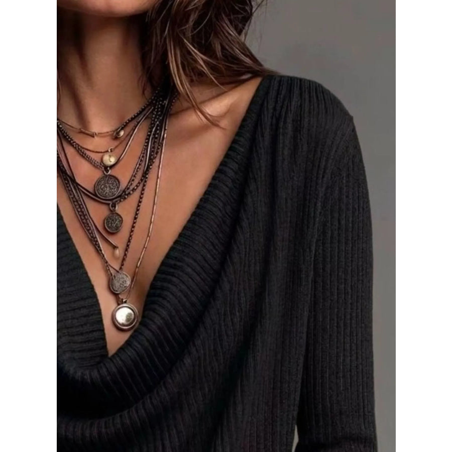 Ribbed Cowl Neck Knit Top Apparel and Accessories
