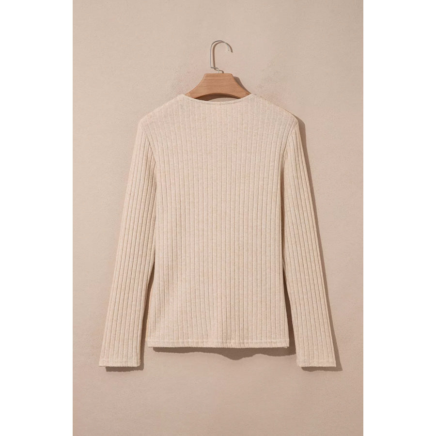 Ribbed Cowl Neck Long Sleeve Top Apparel and Accessories