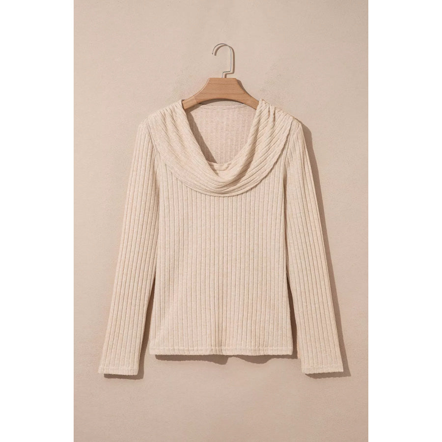 Ribbed Cowl Neck Long Sleeve Top Apparel and Accessories