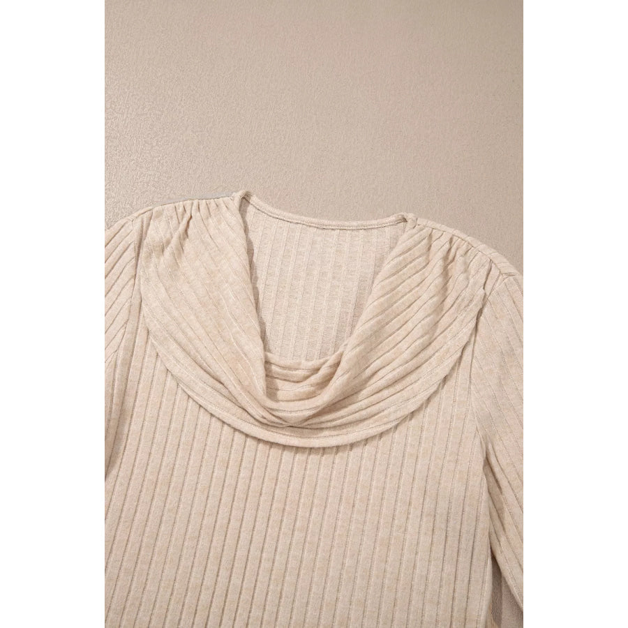 Ribbed Cowl Neck Long Sleeve Top Apparel and Accessories