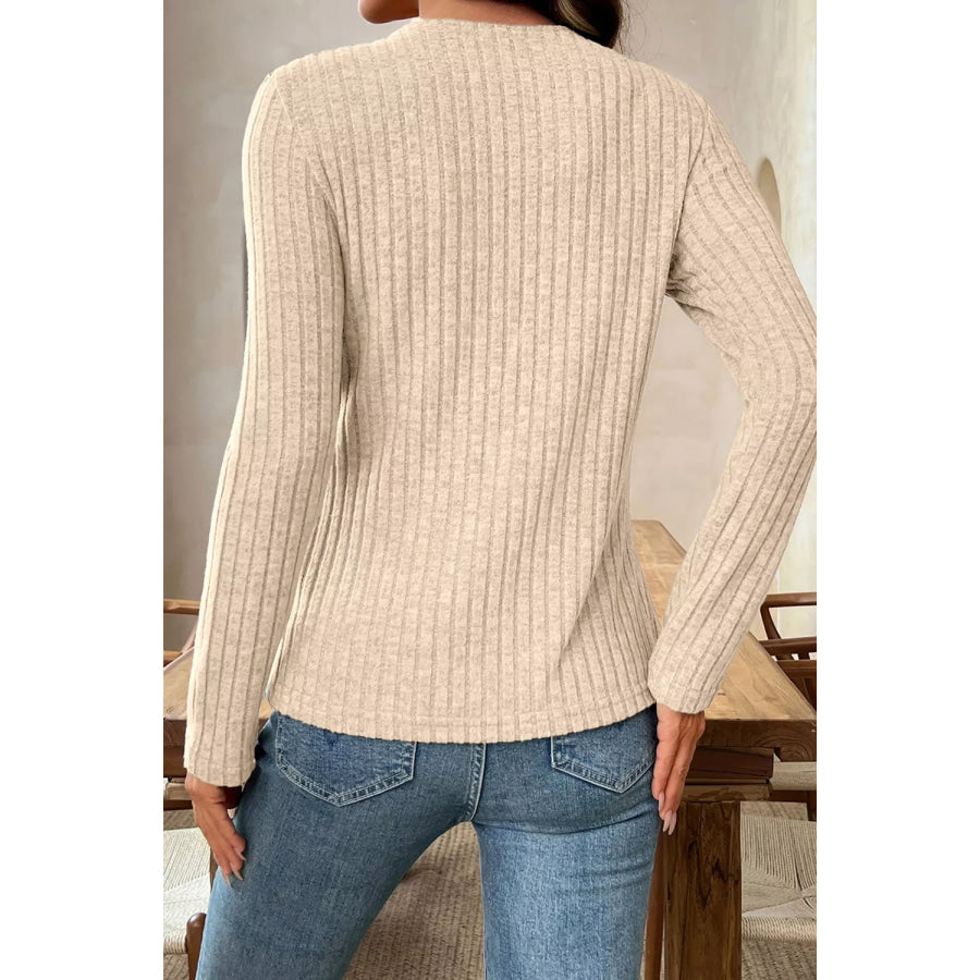 Ribbed Cowl Neck Long Sleeve Top Apparel and Accessories