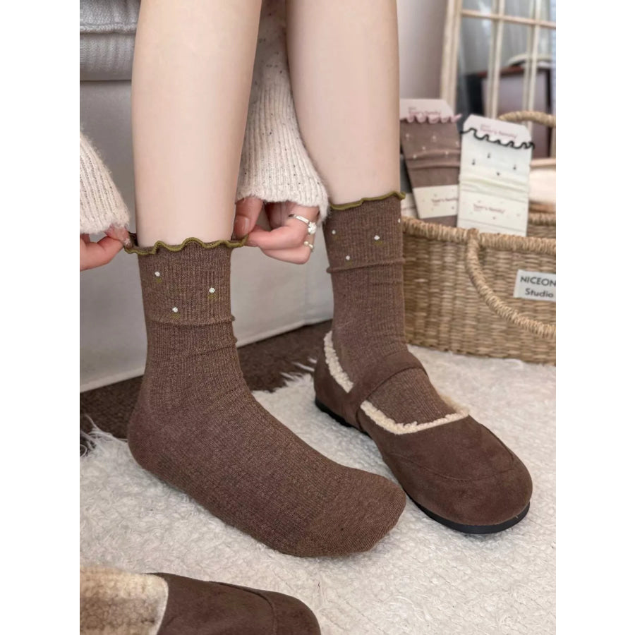 Ribbed Crew Socks Dark Brown / One Size Apparel and Accessories