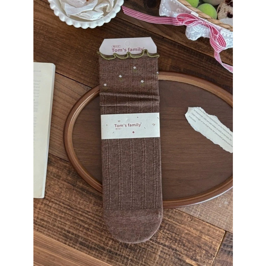 Ribbed Crew Socks Dark Brown / One Size Apparel and Accessories
