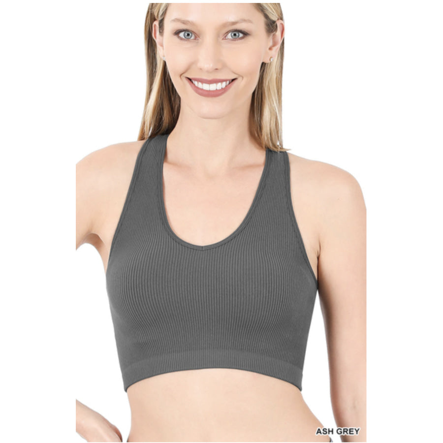 NEW! Ribbed Cropped Racerback Tank Top - Ash Grey Ash Grey / S/M Bralette