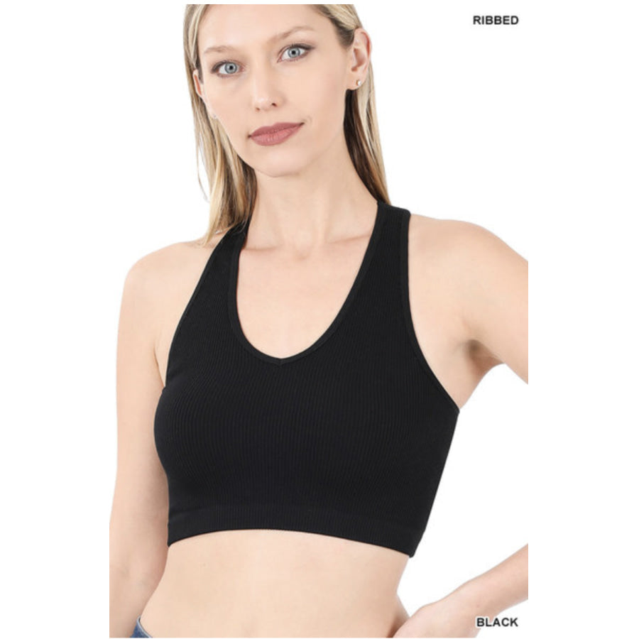 NEW! Ribbed Cropped Racerback Tank Top - Black Black / S/M Bralette