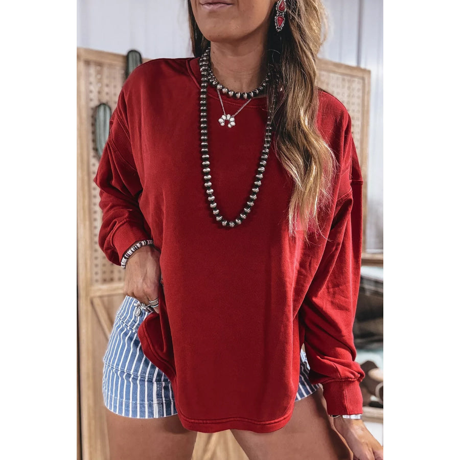 Ribbed Detail Drop Shoulder Cutout Back Sweatshirt Apparel and Accessories