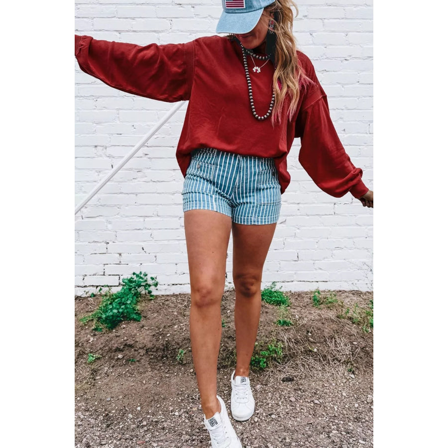 Ribbed Detail Drop Shoulder Cutout Back Sweatshirt Apparel and Accessories