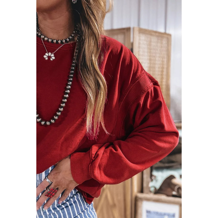 Ribbed Detail Drop Shoulder Cutout Back Sweatshirt Apparel and Accessories