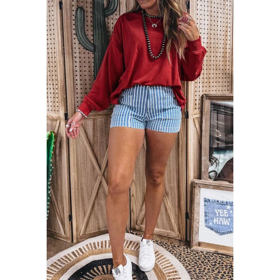 Ribbed Detail Drop Shoulder Cutout Back Sweatshirt Burgundy / S Apparel and Accessories