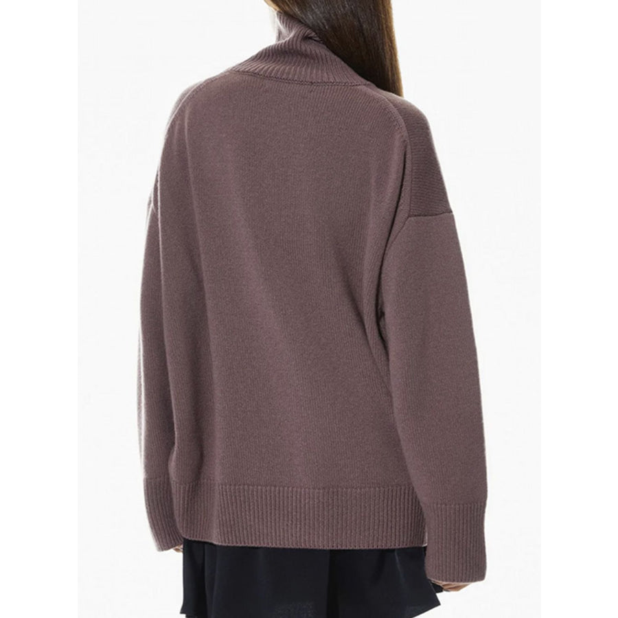 Ribbed Detail Turtleneck Dropped Shoulder Sweater Apparel and Accessories