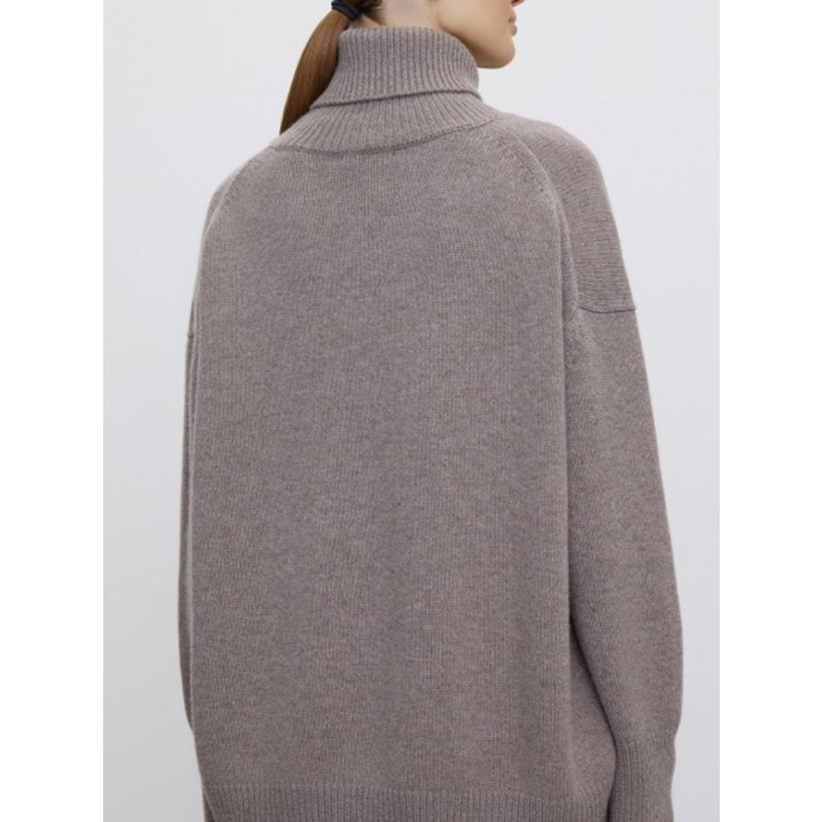 Ribbed Detail Turtleneck Dropped Shoulder Sweater Apparel and Accessories