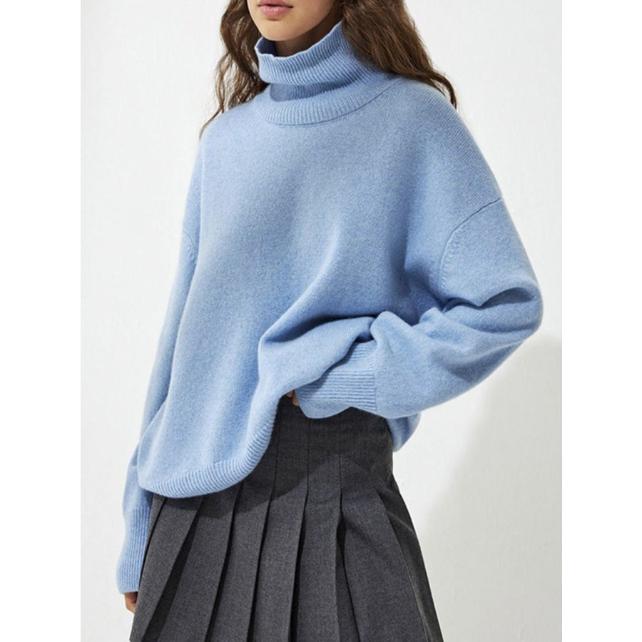 Ribbed Detail Turtleneck Dropped Shoulder Sweater Apparel and Accessories