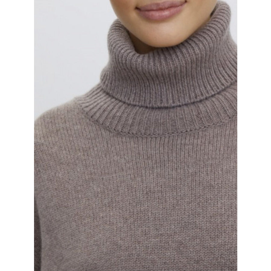 Ribbed Detail Turtleneck Dropped Shoulder Sweater Apparel and Accessories