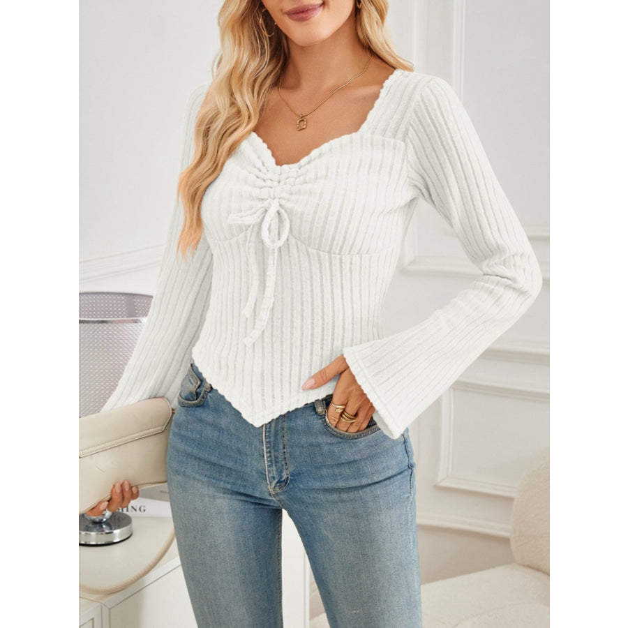 Ribbed Drawstring Long Sleeve T-Shirt Apparel and Accessories