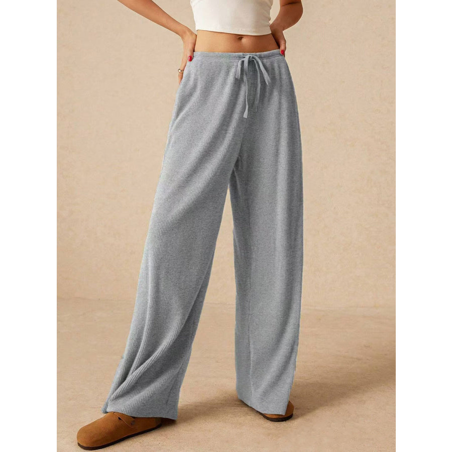 Ribbed Drawstring Wide Leg Pants Apparel and Accessories