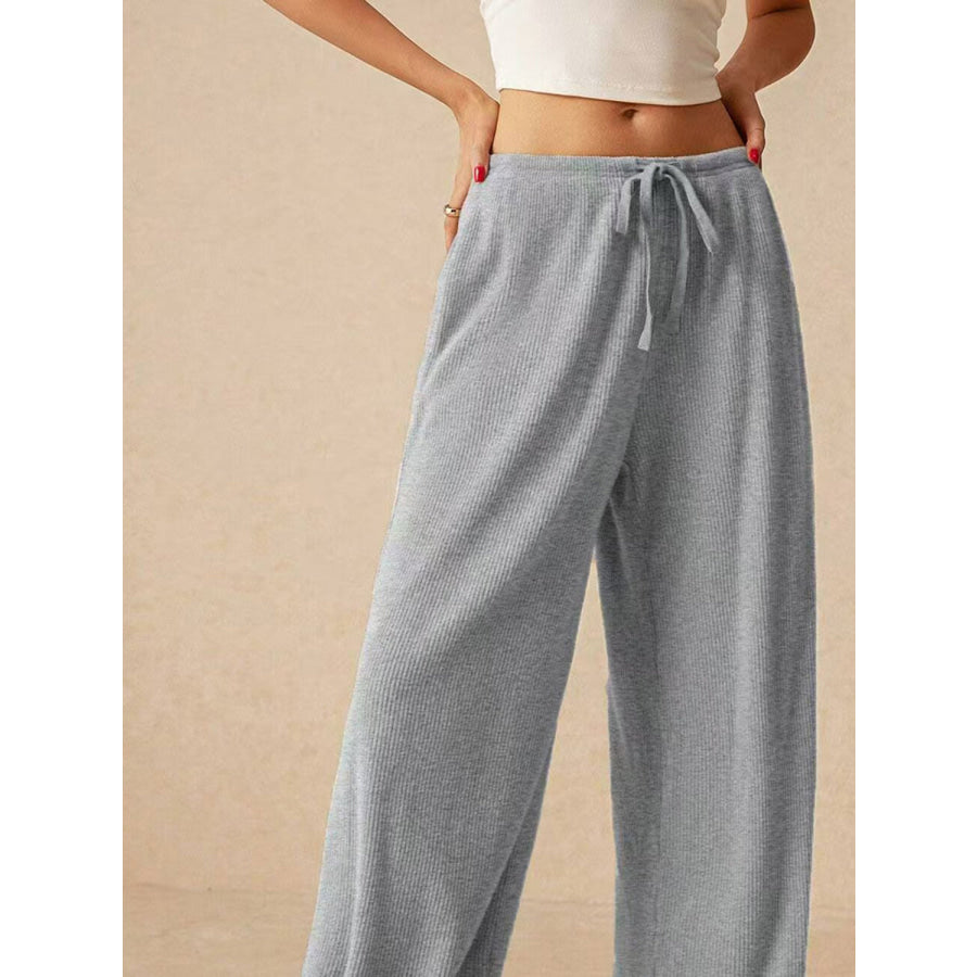 Ribbed Drawstring Wide Leg Pants Apparel and Accessories