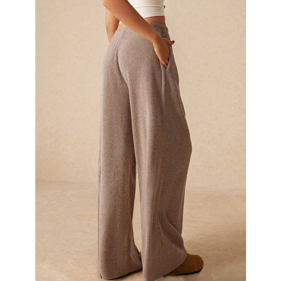 Ribbed Drawstring Wide Leg Pants Apparel and Accessories