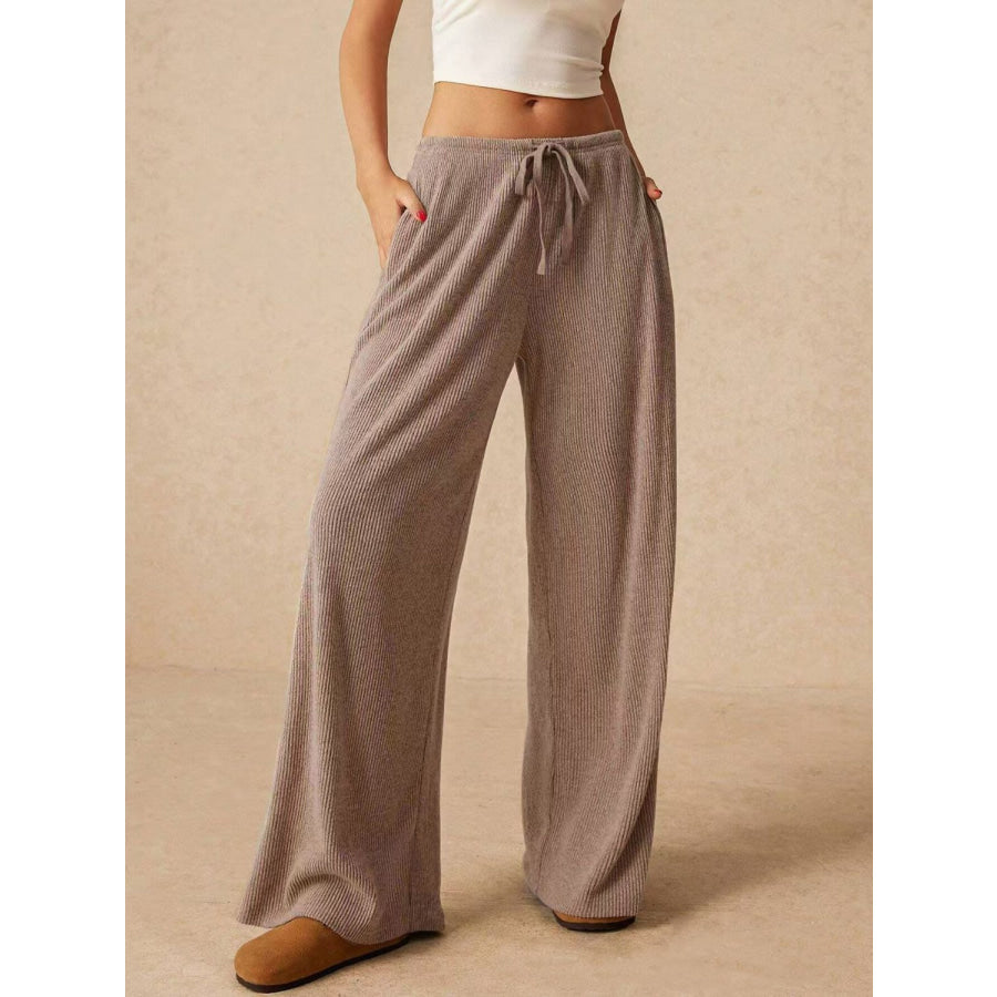 Ribbed Drawstring Wide Leg Pants Apparel and Accessories