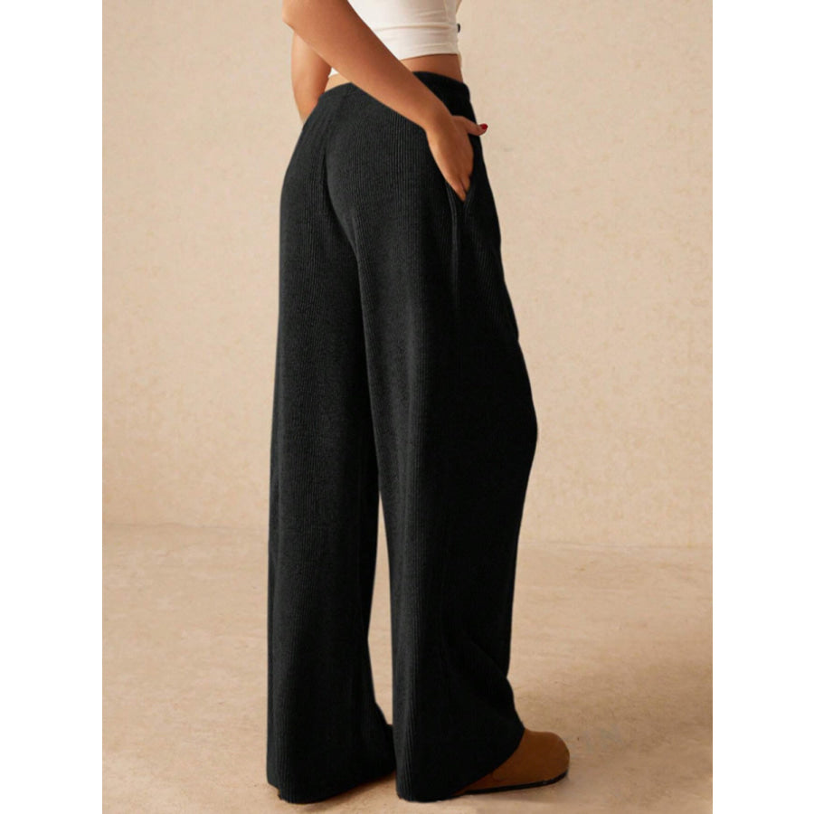 Ribbed Drawstring Wide Leg Pants Apparel and Accessories