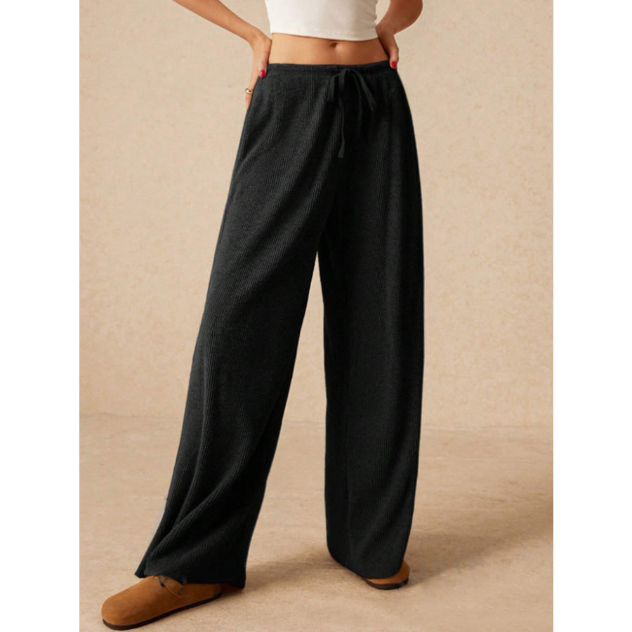 Ribbed Drawstring Wide Leg Pants Apparel and Accessories