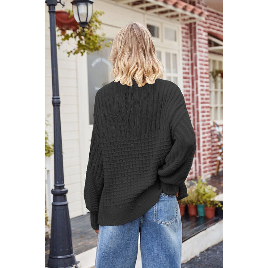 Ribbed Drop Shoulder Lantern Sleeve Sweater Clothing