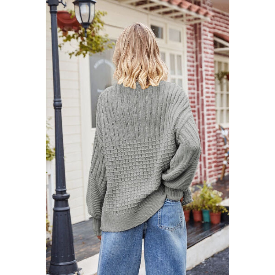 Ribbed Drop Shoulder Lantern Sleeve Sweater Clothing