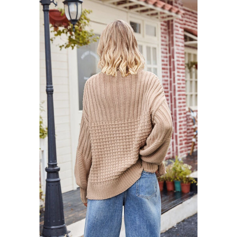 Ribbed Drop Shoulder Lantern Sleeve Sweater Clothing