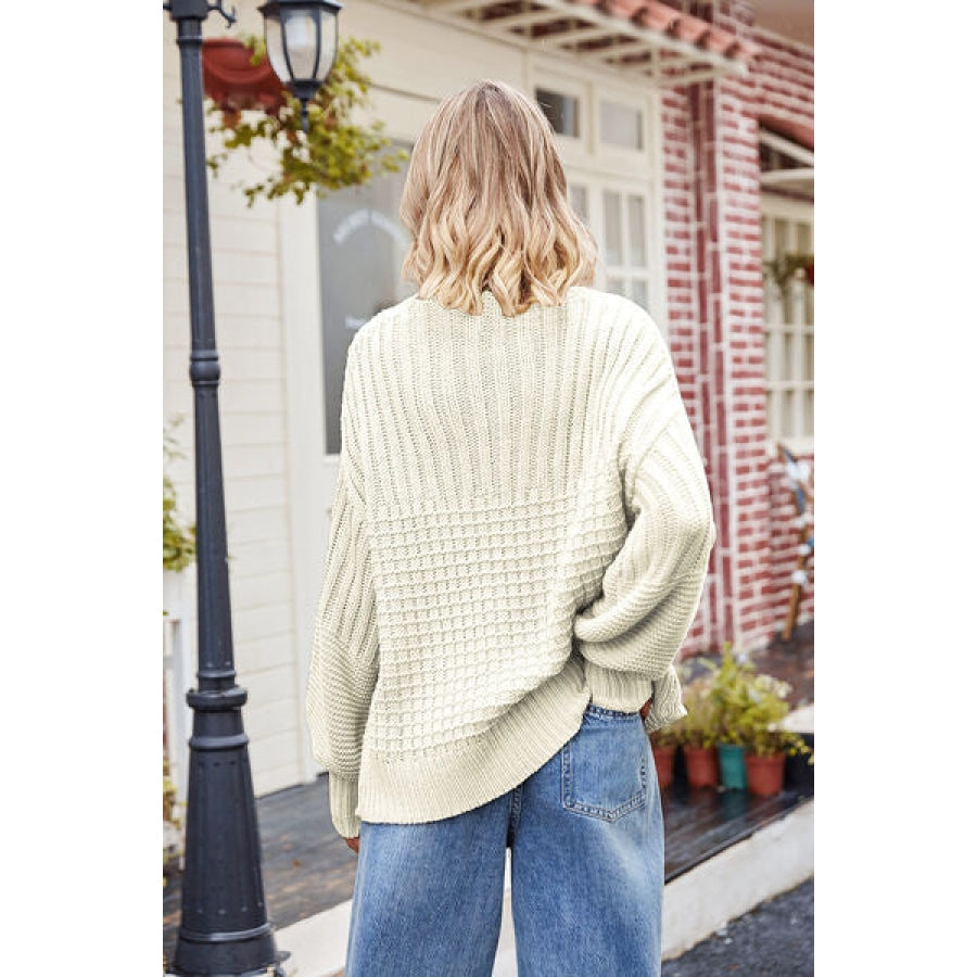 Ribbed Drop Shoulder Lantern Sleeve Sweater Clothing