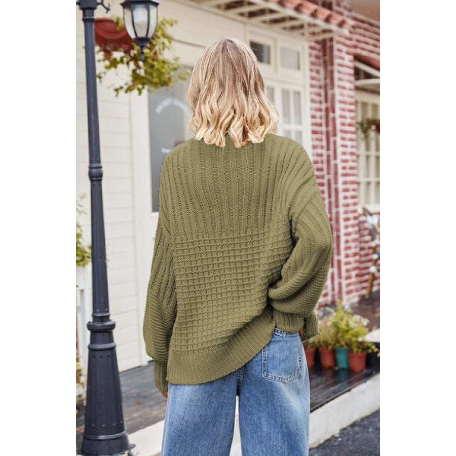 Ribbed Drop Shoulder Lantern Sleeve Sweater Clothing