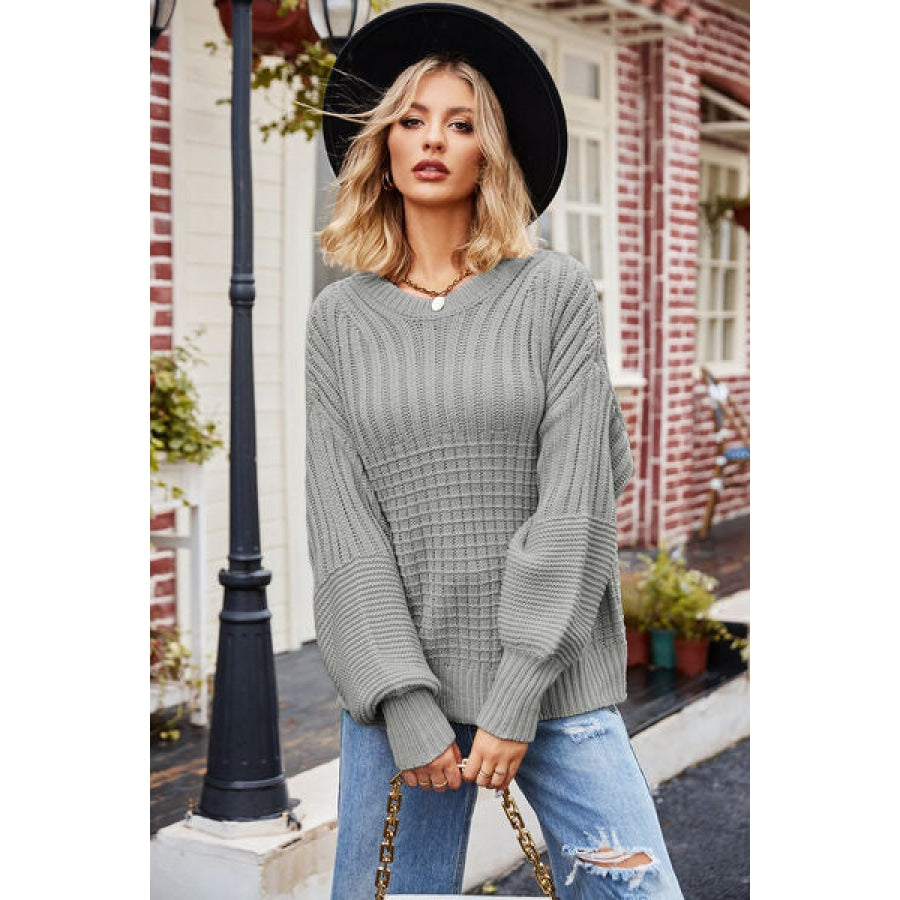 Ribbed Drop Shoulder Lantern Sleeve Sweater Cloudy Blue / S Clothing