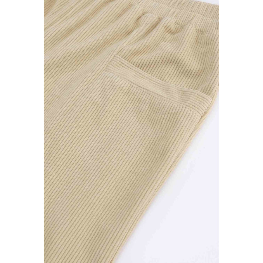 Ribbed Front Pocket Elastic Waist Pants Clothing